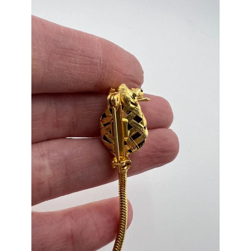 Vintage Gold‎ Mouse Wire Wrapped Red Glass Brooch Pin